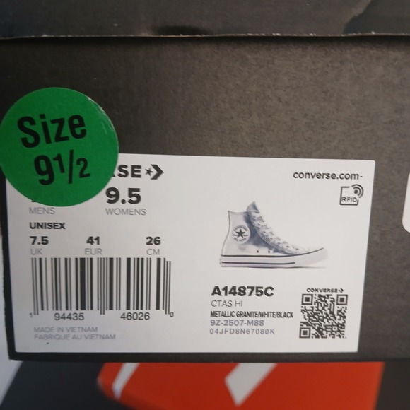 Converse Chuck Taylor All Star Hi Womens 9.5 Metallic Silver Shoes A14875C - Picture 9 of 9